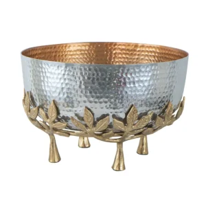 Hammred Metal Bowl With Floral Stand