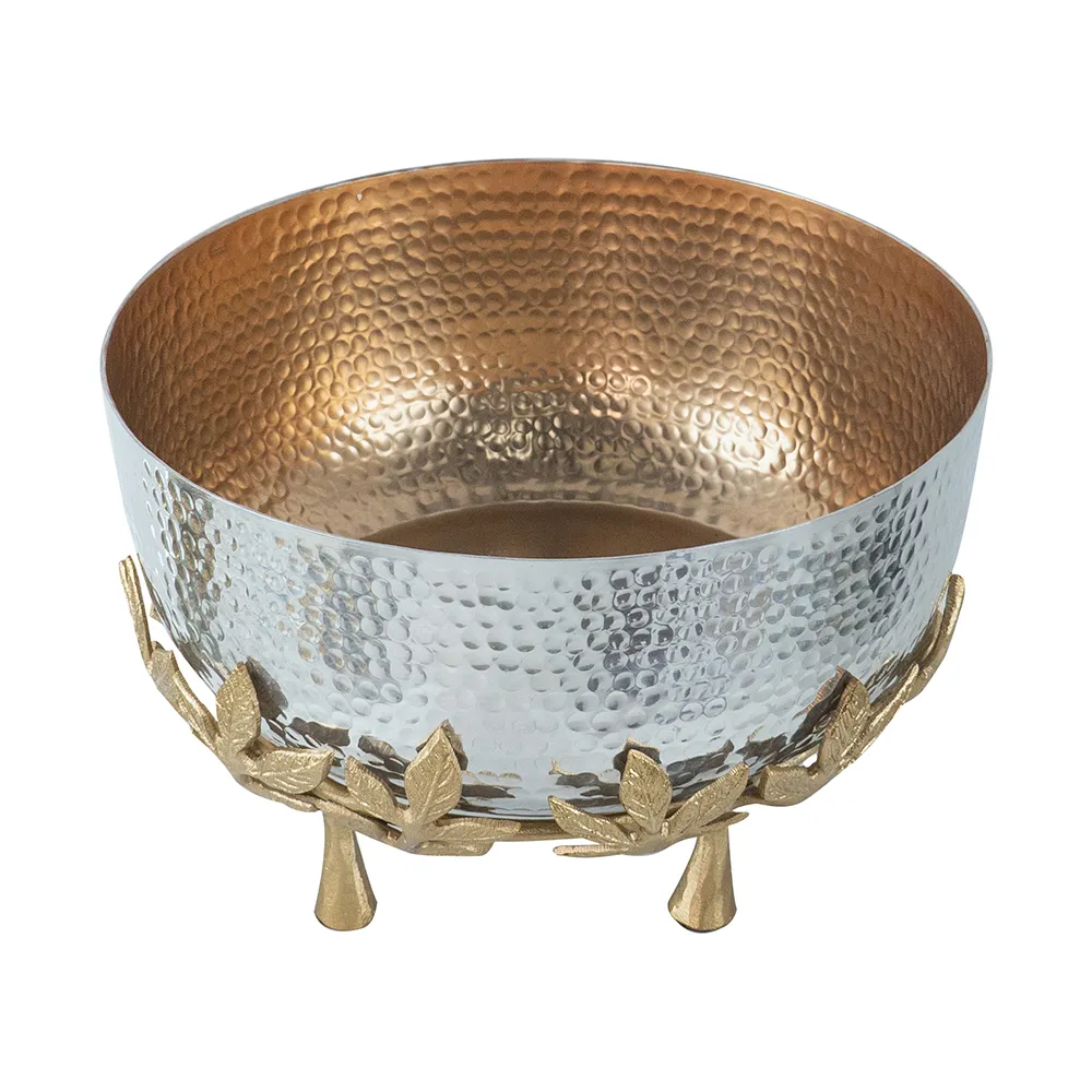 Hammred Metal Bowl With Floral Stand (4)