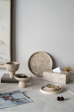 Round Marble Decorative Bowl, Cream (6)