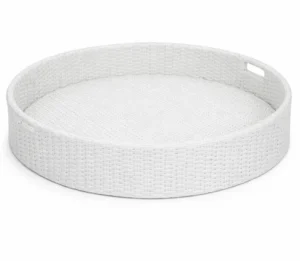 Round White Rattan Pool Tray