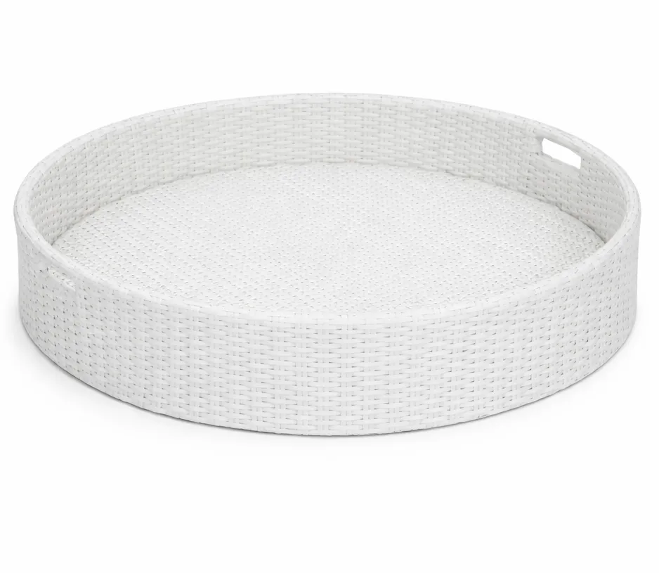 Round White Rattan Pool Tray