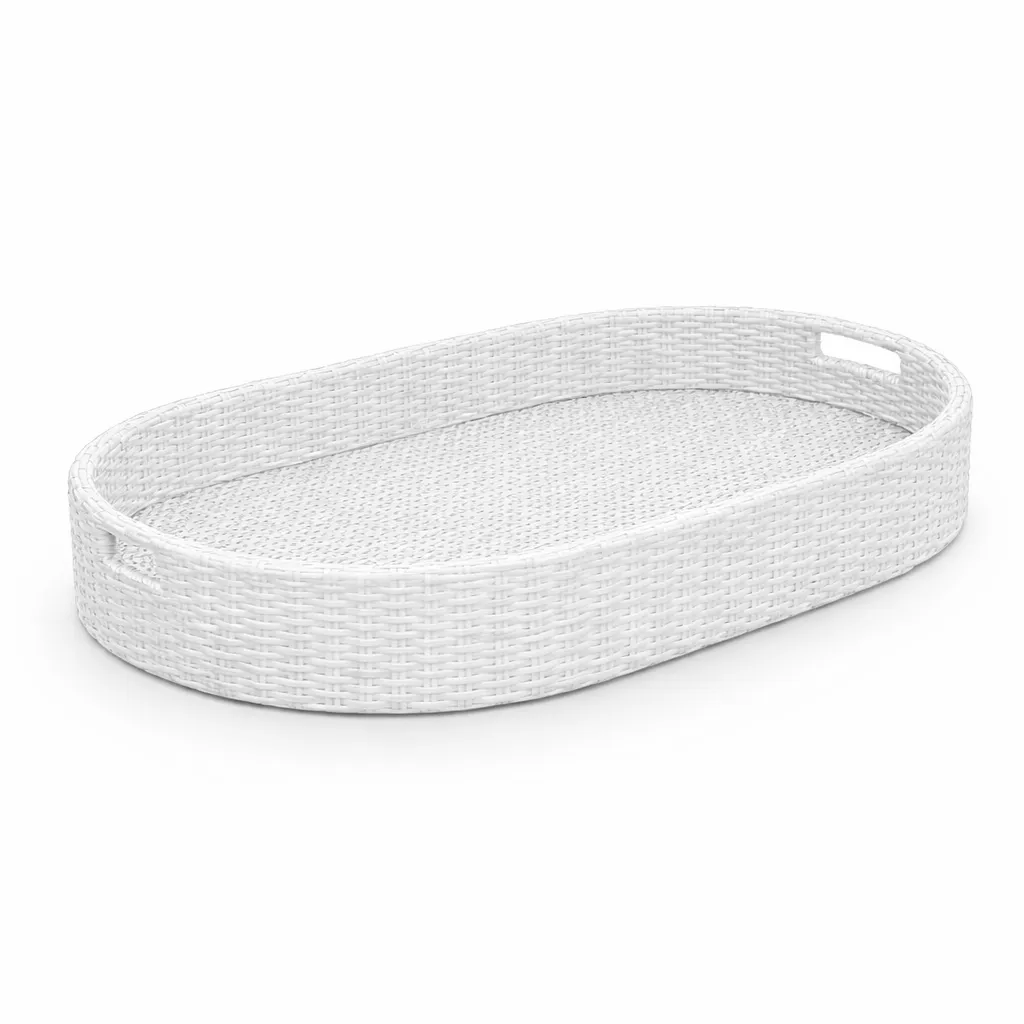 Oval Rattan White Tray