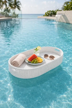 Oval White Wicker Pool Tray (4)
