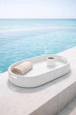 Oval White Wicker Pool Tray (5)