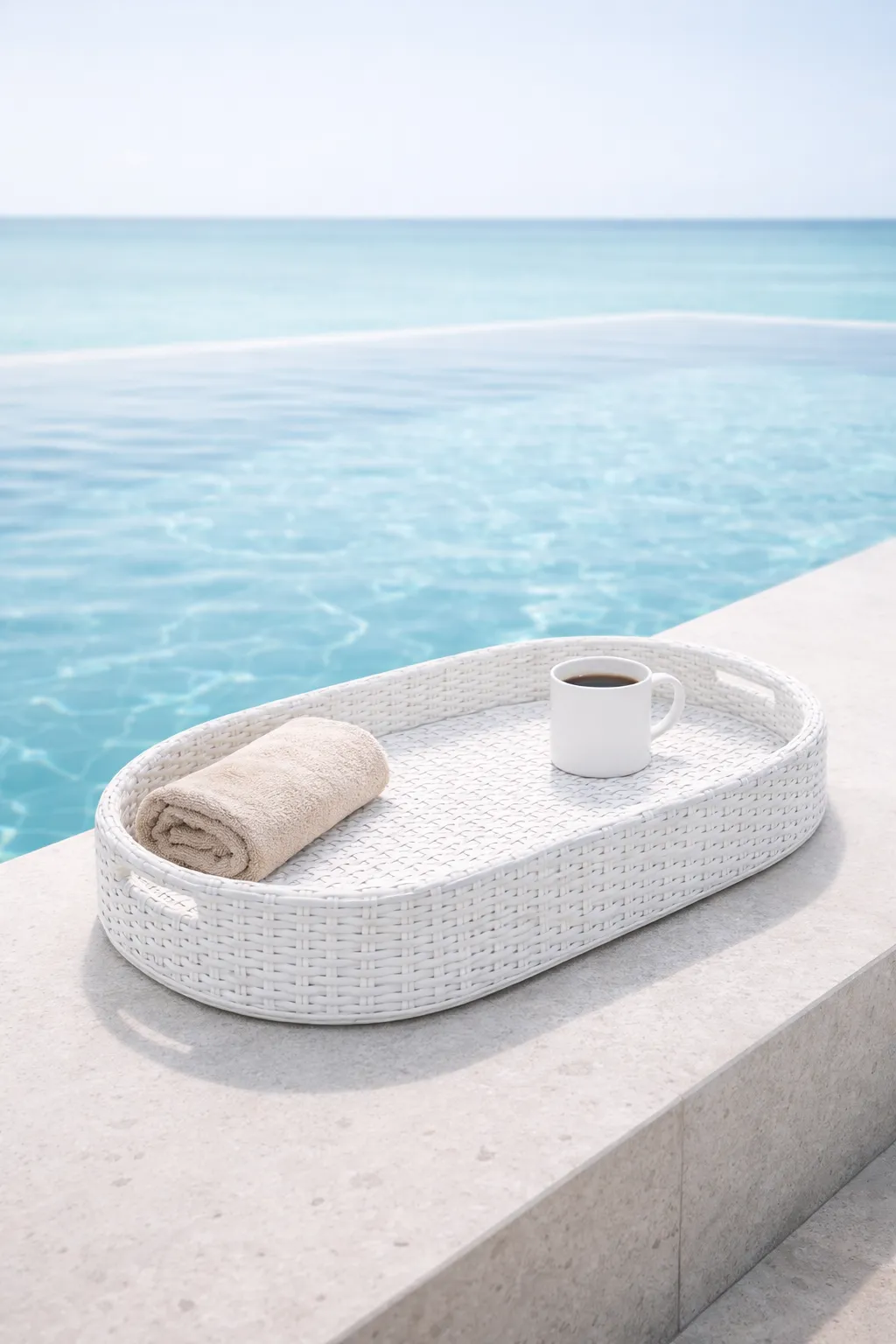 Oval White Wicker Pool Tray (5)