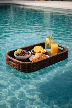 Rectangular Dark Wicker Pool Tray (3)