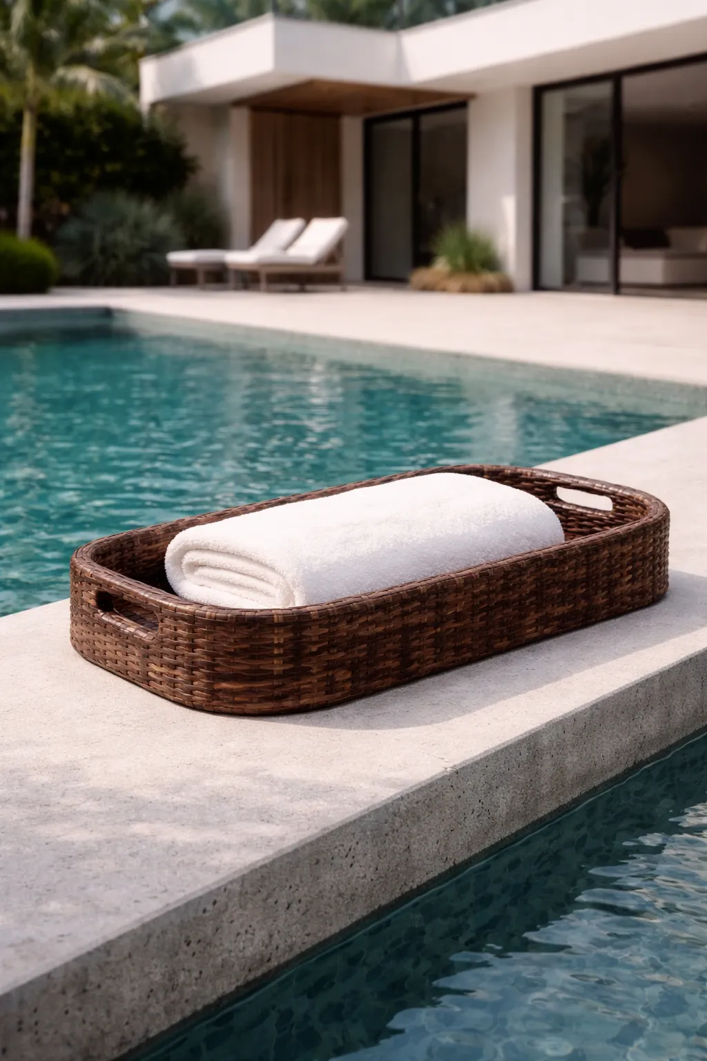 Rectangular Dark Wicker Pool Tray (4)