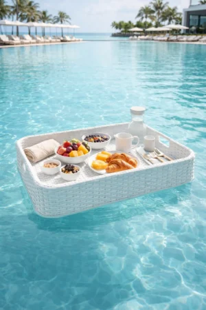 Rectangular White Wicker Pool Tray (4)