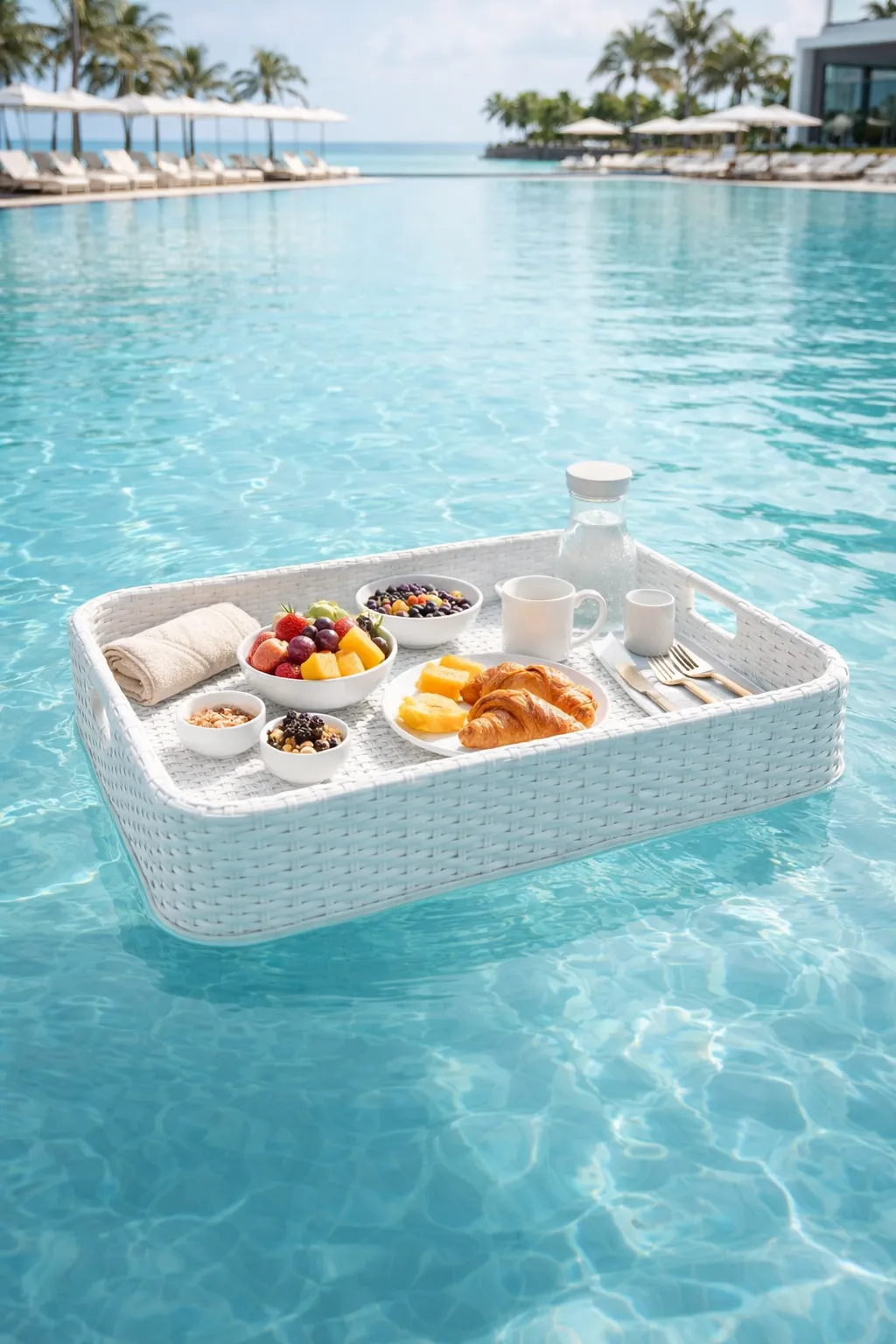 Rectangular White Wicker Pool Tray (4)