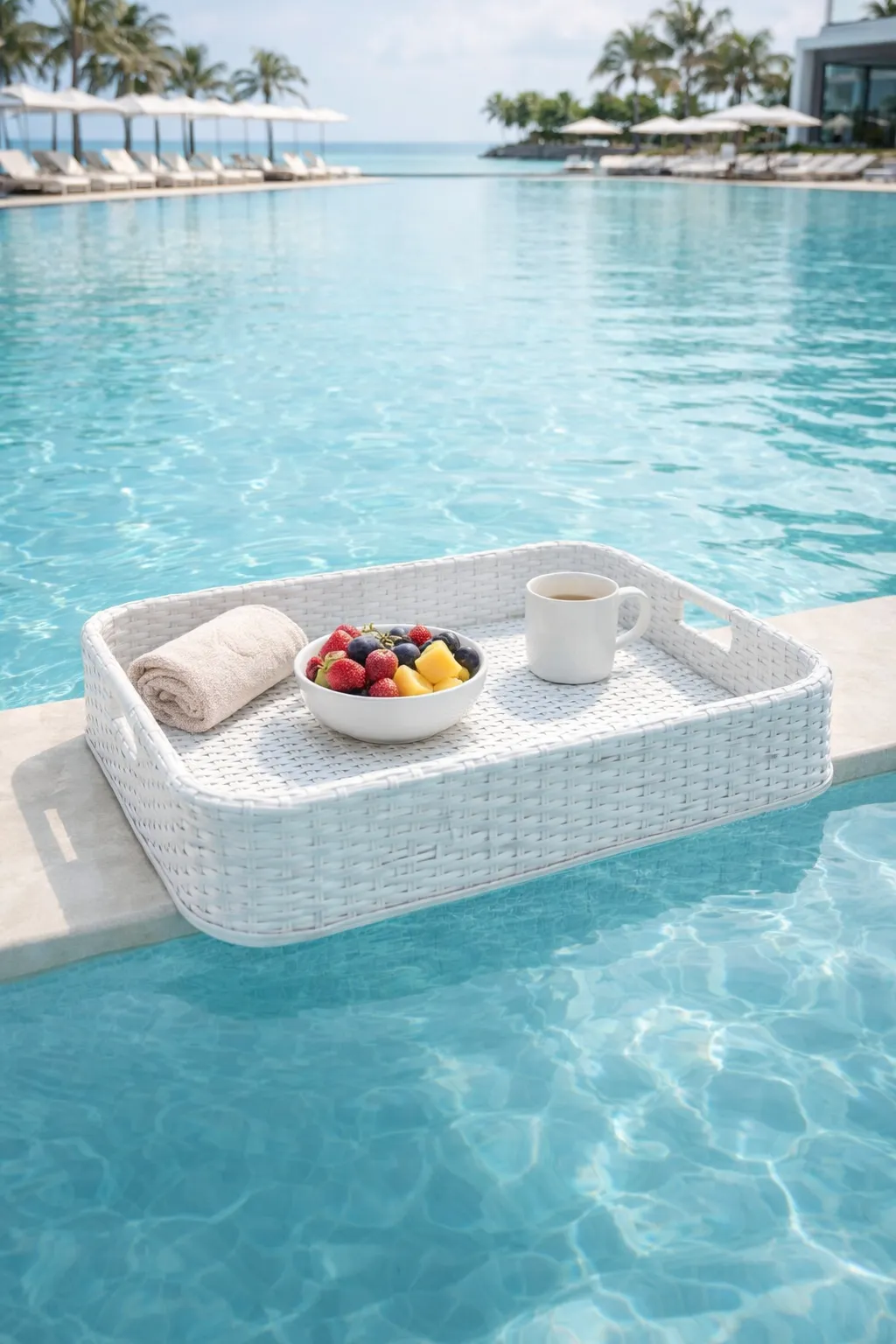 Rectangular White Wicker Pool Tray (5)