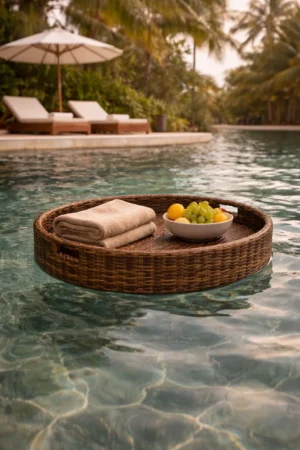 Round Dark Wicker Pool Tray (3)