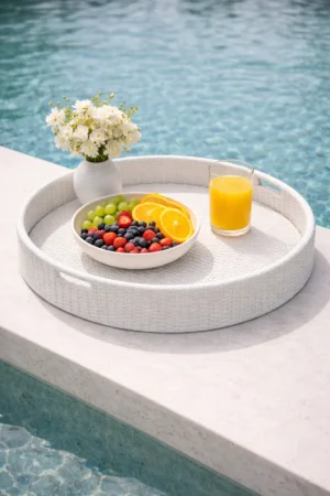 Round White Wicker Pool Tray (4)