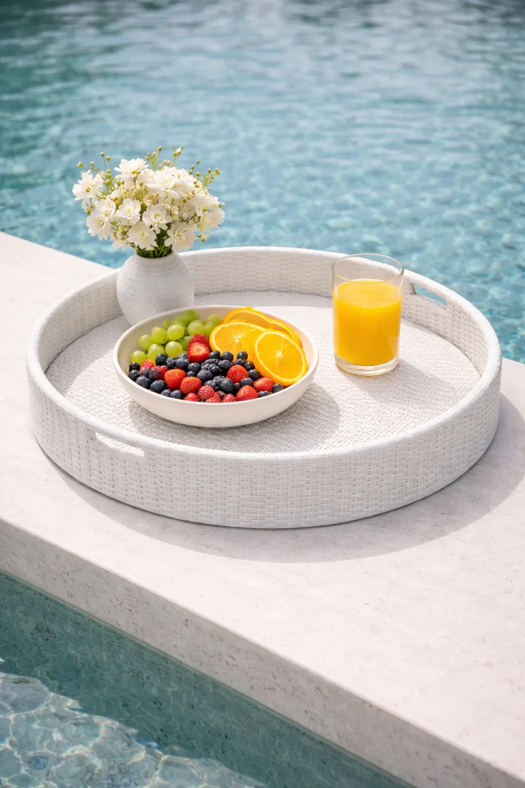 Round White Wicker Pool Tray (4)