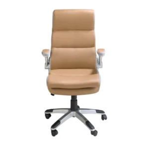 Swivel office chair in brown faux leather (3)
