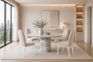 Declan dining chair and Marquis round table