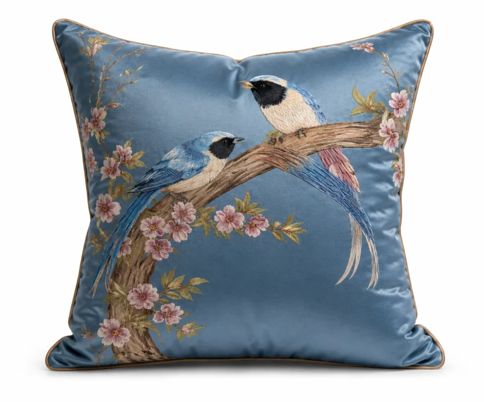 Celeste Blossom Birds Cushion