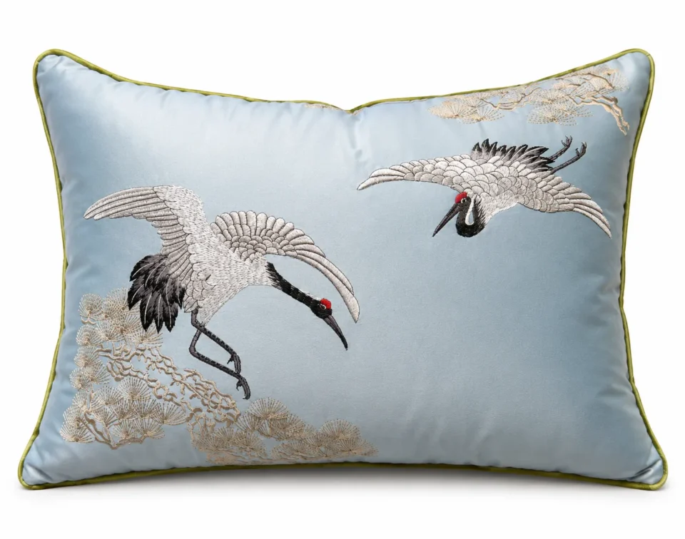 Light Blue Cranes Lumbar Cushion
