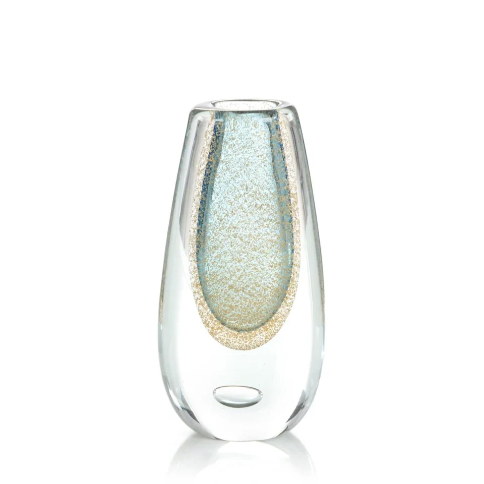 Gold Flecked Blue Handblown Glass Vase II